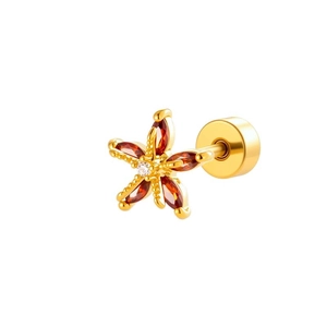 Boucle d'oreille fleur dorée avec pierres orange et fermoir à vis à dos plat