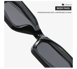 Close-up of comfortable integrated nose pads on black fashion sunglasses with sleek finish