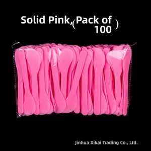 Bulk pack of 100 solid pink plastic spatulas for mixing facial masks and skin care