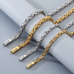 Catene bizantine in acciaio inossidabile lucido oro e argento con chiusura a moschettone