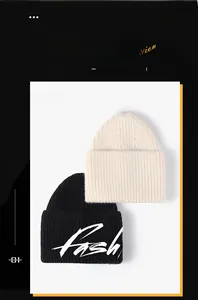 Close-up of fine ribbed texture on thick knit beanie hats for autumn and winter