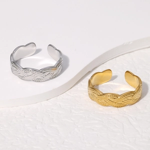 French vintage style open weave pattern rings in 18K gold and silver stainless steel
