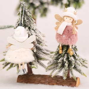 Plush Christmas angel ornaments set with gold antlers and stars for tree decoration