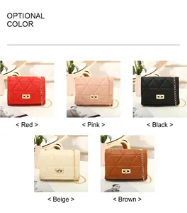 Collection of small quilted square bags with chain straps in five elegant colors