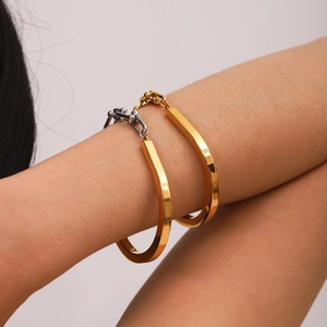Bracelet chaîne à maillons en U moderne en acier doré et argenté pour femme