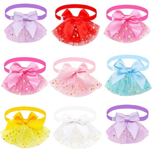 Set of 9 colorful lace pet bibs with star sequins and ribbons for small dogs and cats