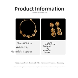 Detailed view of hollow floral jewelry set with copper necklace and earring dimensions