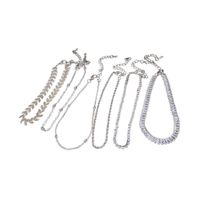 6-piece silver zircon bracelet set featuring tennis chain and herringbone patterns