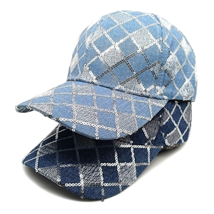Cappello Da Baseball In Denim Con Paillettes Motivo A Rombi Regolabile Cappello Da Sole Scintillante Street Style
