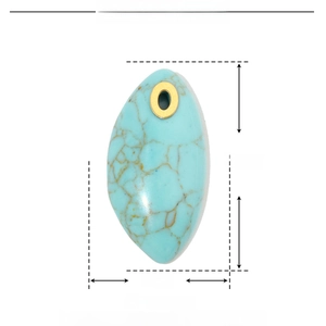 Detailed macro view showing the 24mm leaf-shaped turquoise stone and steel pendant size