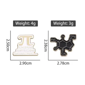 Cartoon Pi and Caffeine enamel pin badges in gold finish for backpacks and clothing