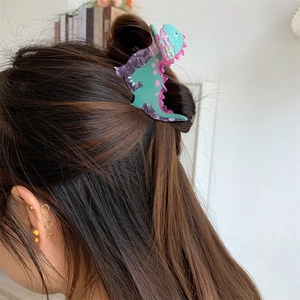 Cute purple acrylic dinosaur hair claw clip for girls, stylish small accessory for hair