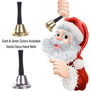 Clochette de Noël classique en or et argent avec un long manche noir mat élégant