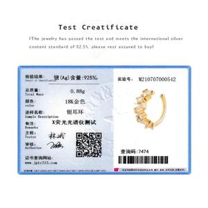 Official JGTC certificate for S925 sterling silver ear clip with 18K gold finish