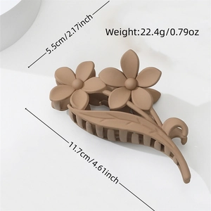 Matte milk coffee flower hair claw clip with leaf design for women's elegant hairstyle