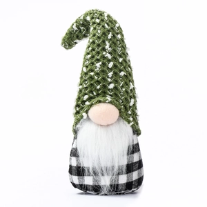 Christmas Swedish gnome with green knitted hat and checkered body for holiday decor