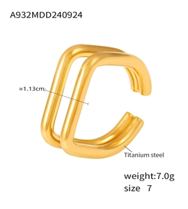 Macro shot of 18K gold plated titanium steel double-layer square C-shape ear clips
