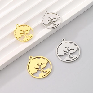 Polished stainless steel Tree of Life hollow pendants in gold and silver finishes