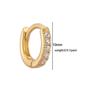 Detail of 10mm gold plated hoop earring with five micro-pave cubic zirconia stones