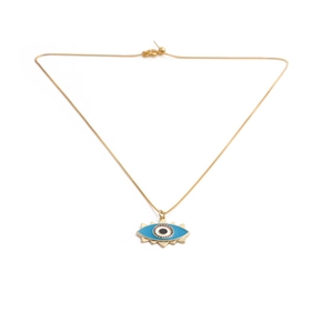 Collana minimalista con ciondolo occhio in smalto blu e cristalli su catena dorata