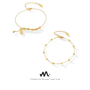 Bracelet De Cheville En Acier Titane Plaqué Or Avec Perles Carrées Chaîne De Pied Géométrique Pour Femme Réglable