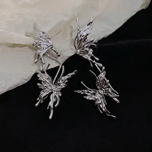 Boucles d'oreilles papillon en métal liquide Y2K avec esthétique fluide pour femmes