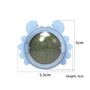 Crab-shaped catnip wall ball toy in light blue with rotating green mint ball 5.5cm