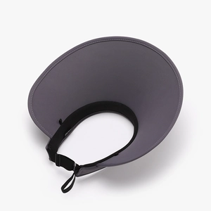 Dark grey foldable ice silk sun hat with wide brim and adjustable strap for women