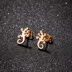 Boucles d'oreilles gecko style punk minimaliste en acier inoxydable doré rose poli