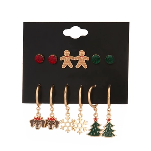 Christmas stud earring set featuring gingerbread man, snowflake, and dachshund dog charms