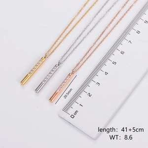 Minimalist stainless steel bar necklace with cubic zirconia in gold, silver, rose gold