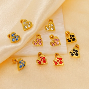 18K gold plated heart stud earrings set with colorful sparkling crystal stones