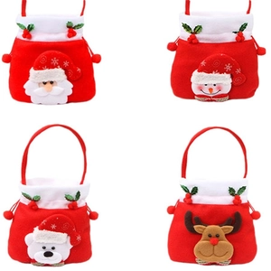 Christmas gift bags set featuring Santa, Snowman, Bear, and Reindeer plush designs