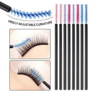 Disposable mascara wands with flexible nylon heads and black handles for lash grooming