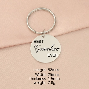 Close-up of polished stainless steel keychain engraved with Best Grandma Ever text