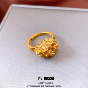 Luxury 24k gold-plated floral adjustable open ring with matte finish texture