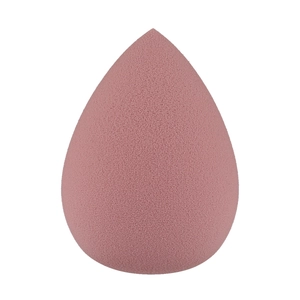 Close-up of soft teardrop-shaped makeup sponge in dusty rose for makeup application
