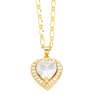 Minimalistische goldene Herzkette mit klarem Edelsteinanhänger und Micro-Pavé-Fassung
