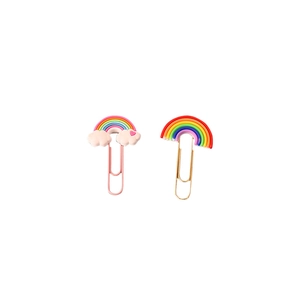 Creative rainbow and cloud PVC soft rubber bookmarks with metal paper clips set