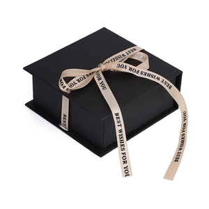 Elegant black flip-top gift box with beige Best Wishes ribbon for jewelry and accessories