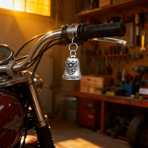 Vintage motorcycle guardian bell with eagle wings and Ride Safely Love You engraving