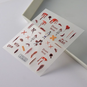 Stickers ongles 5D Halloween infirmière zombie avec motifs 3D de sang et plaies