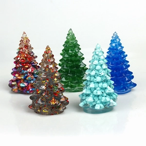 Resin Crystal Christmas Tree Figurine Mini Desktop Ornament For Home Holiday Decoration Modern Sparkling Gemstone Decor