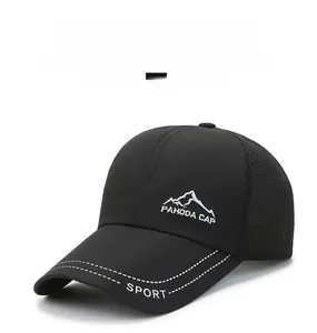 Close-up of breathable black mesh baseball cap with Pahoda Cap mountain embroidery