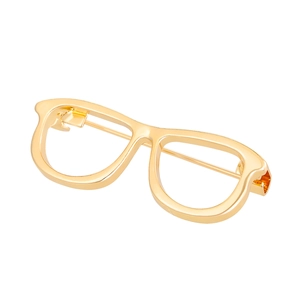 Modern gold hollow eyeglass frame brooch pin with a minimalist polished metal finish