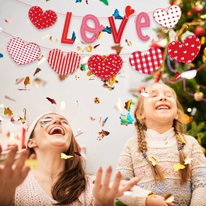 Valentine's Day heart LOVE banner set with hanging swirls for wedding party decoration