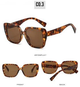 Vues détaillées de lunettes de soleil carrées en écaille de tortue avec verres marron
