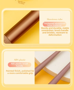 Close-up of durable copper aluminum tube and pink ABS handle on makeup brush