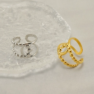 Minimalist double-layered beaded open rings in gold and silver finish, adjustable size