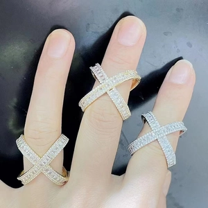 Minimalist Copper Cross Ring For Women Men Micro Pave Zirconia Gold Silver Color Fashion Open Finger Jewelry Gift